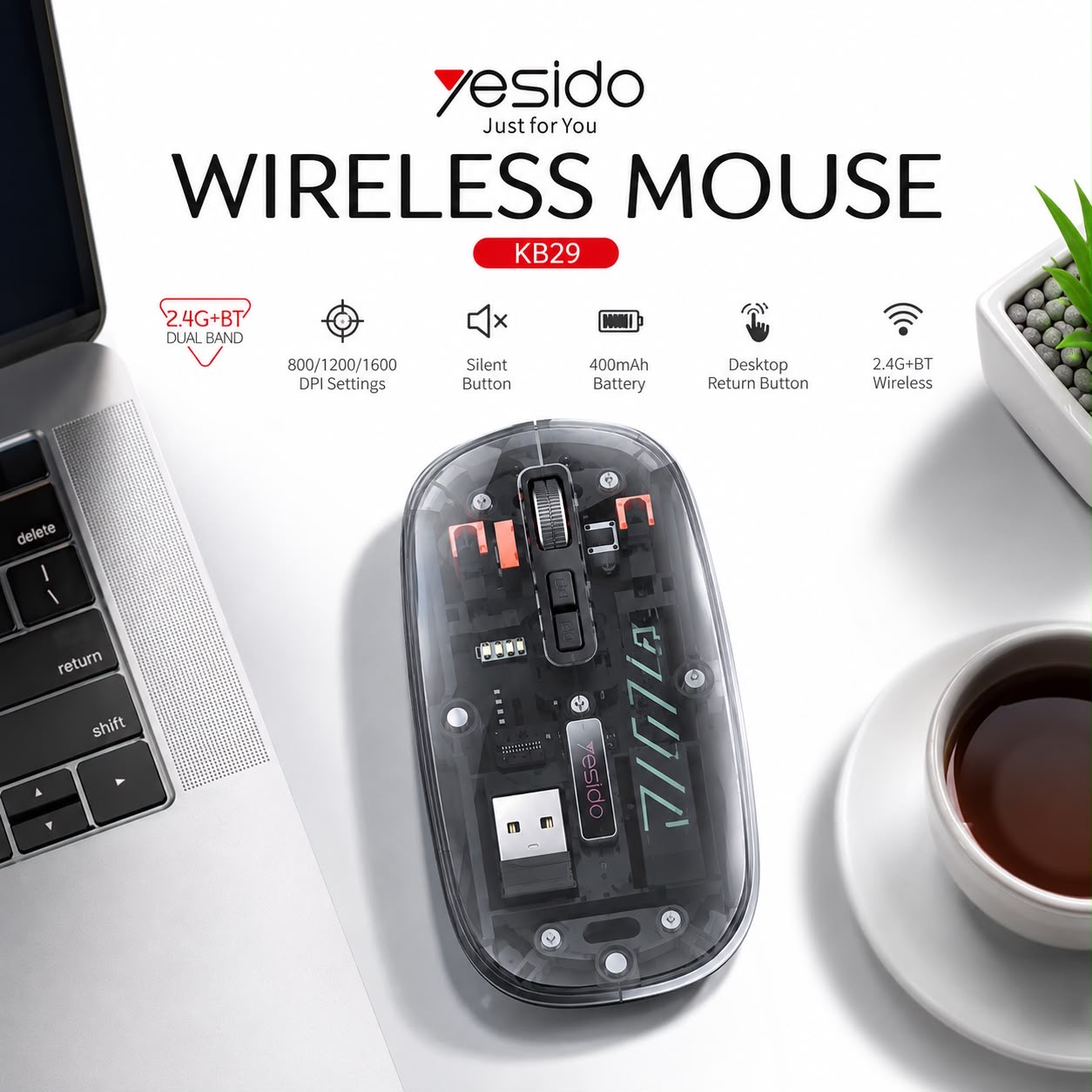 Yesido עכבר 2.4G+Bluetooth Mouse (KB29)