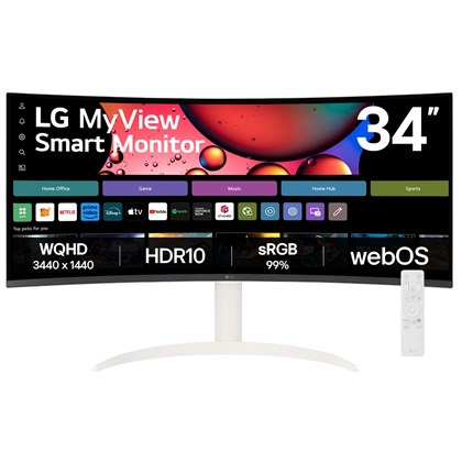 LG Electronics LG 34 2K Curved-AIR PLAYS/SMART/SPEAKERS/RJ45/HDMI שלט מג'יק MR23GA ללא NFC מתנה בכל רכישה