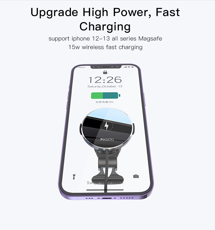 Yesido מעמד לרכב 15W Wireless magnetic charging dock and compatible holder (C131)