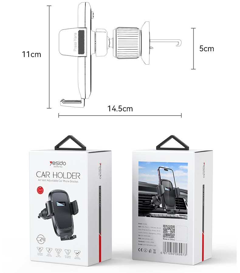 Yesido מעמד לרכב Airvent Spring Clip Phone Holder (C241)