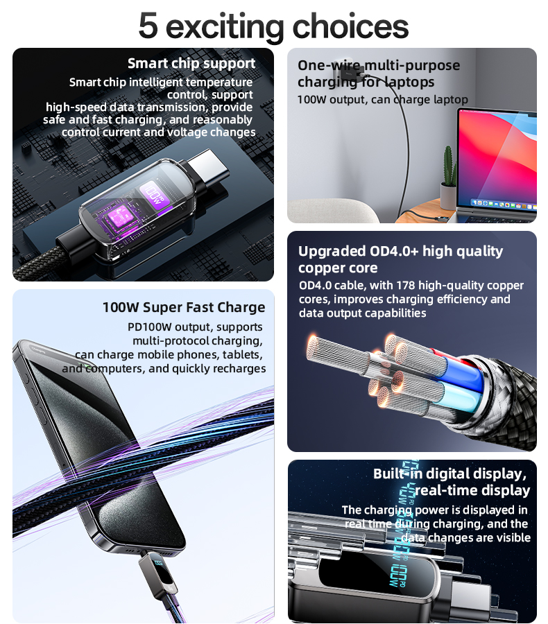 Yesido כבל C-C 100W  LED display  data cable (CA179)