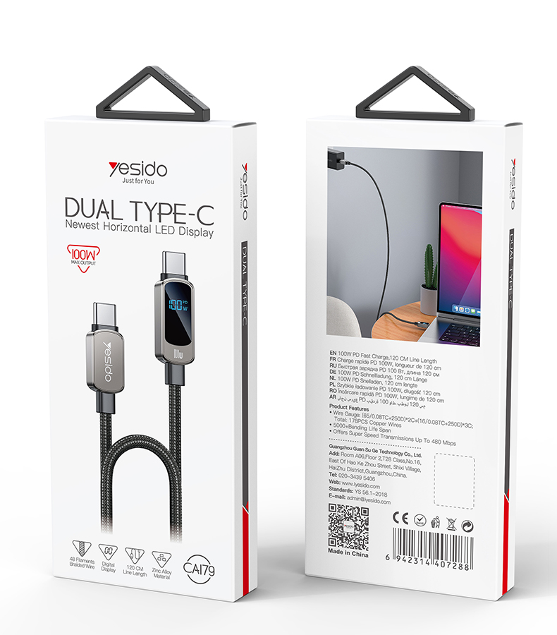 Yesido כבל C-C 100W  LED display  data cable (CA179)