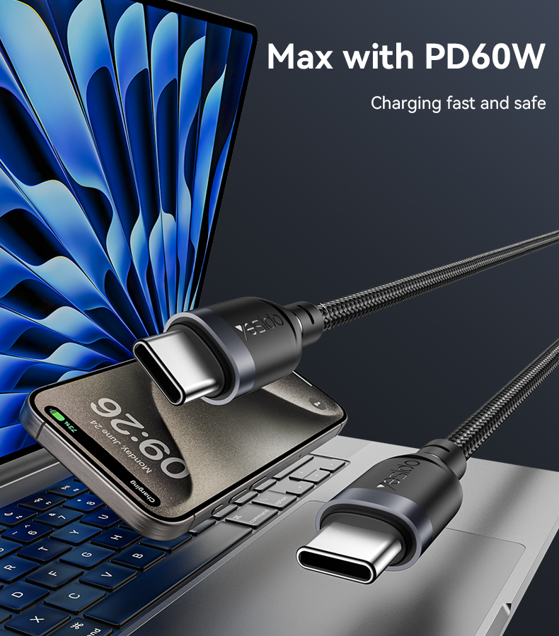 Yesido כבל C TO C/60W
Data cable
1.2M (CA190)