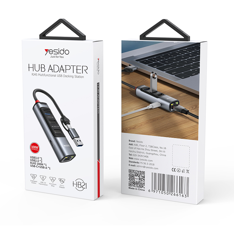 Yesido מפצל USB 5 in 2 USB Hub (HB21)