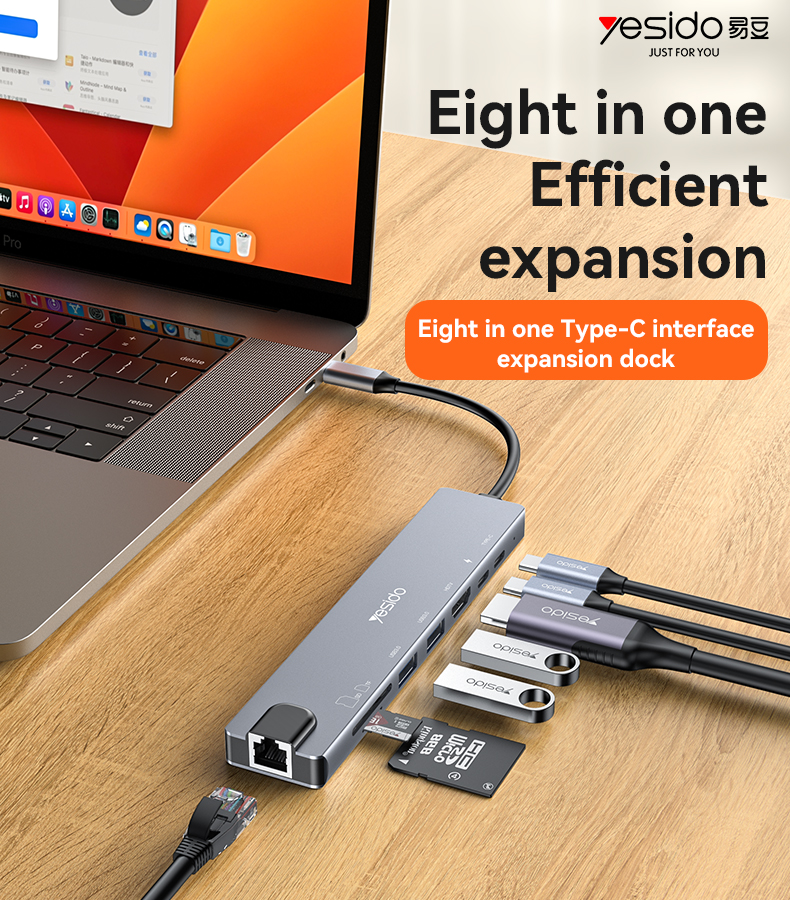 Yesido מפצל USB 8IN1 Hub adapter (HB27)