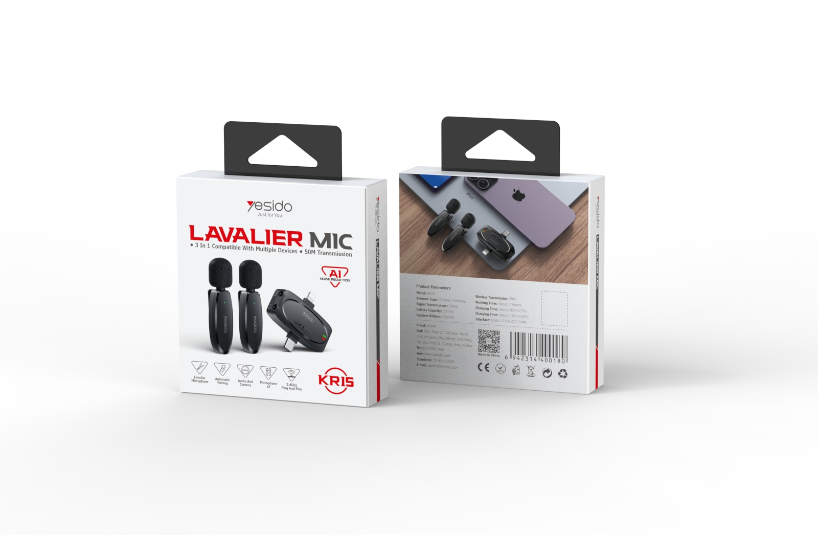 Yesido אביזר צילום 3 in 1 Design Double Wireless Microphones (KR15)