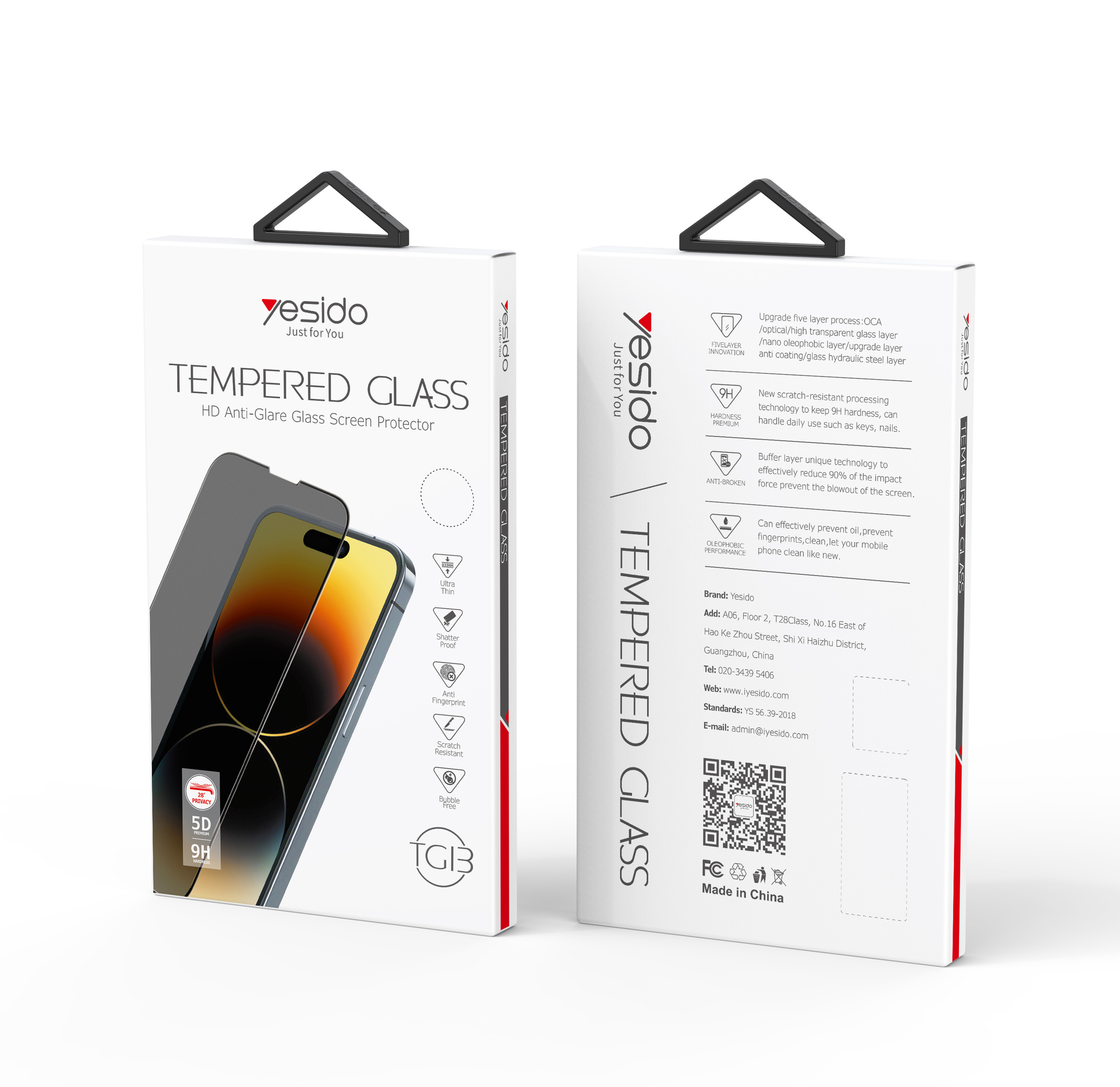 Yesido מגן מסך 5D HD silk screen privacy glass film (TG13)