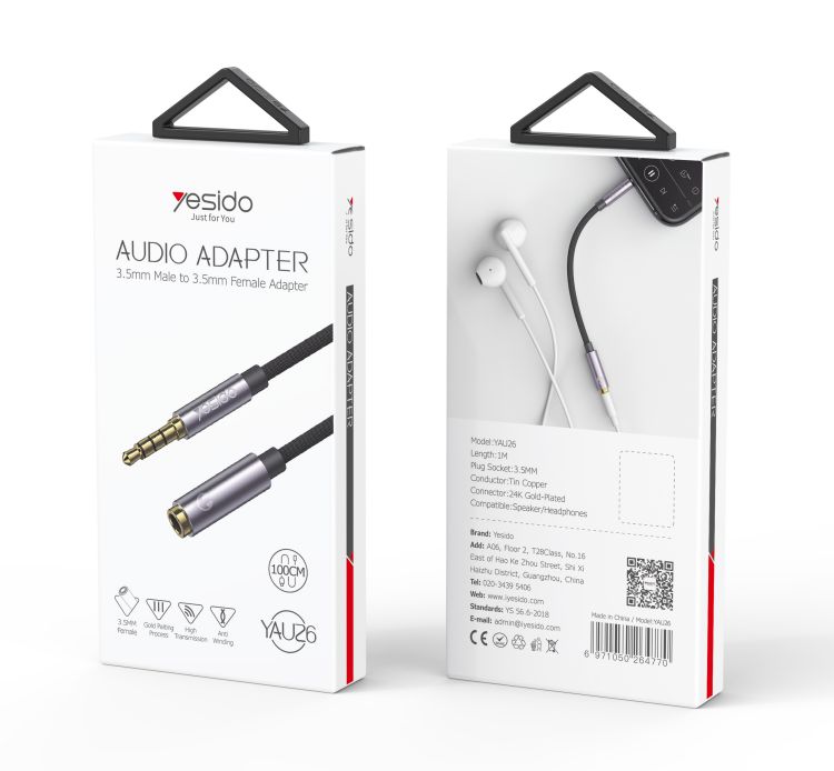 Yesido כבל AUX Audio Adapter
3.5mm Male to 3.5mm Female (YAU26)