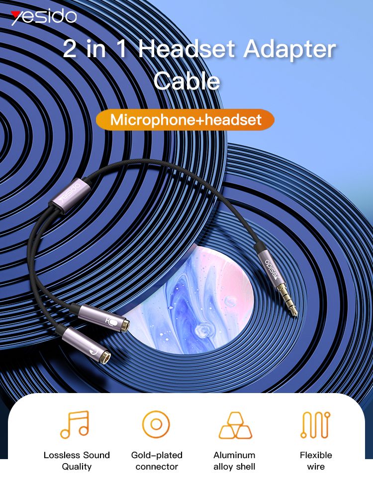 Yesido כבל AUX Audio Splitter
3.5mm Male to Dual 3.5mm Female
Mircophone Headset Audio cables (YAU28)