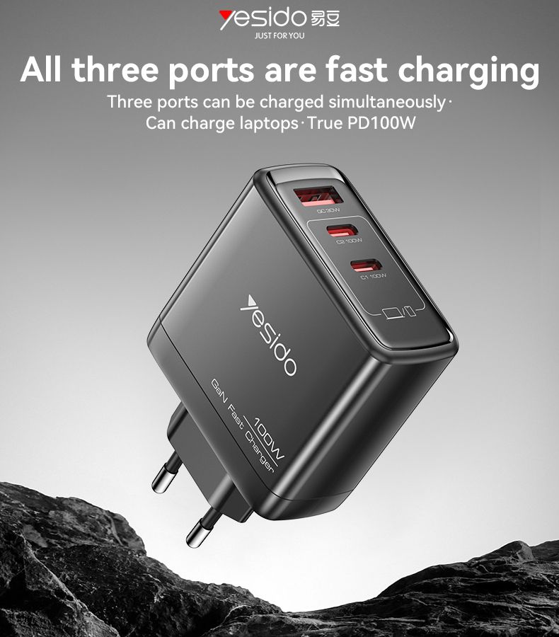 Yesido מטען לבית GaN charger
A+C+C 100W-EU (YC142)