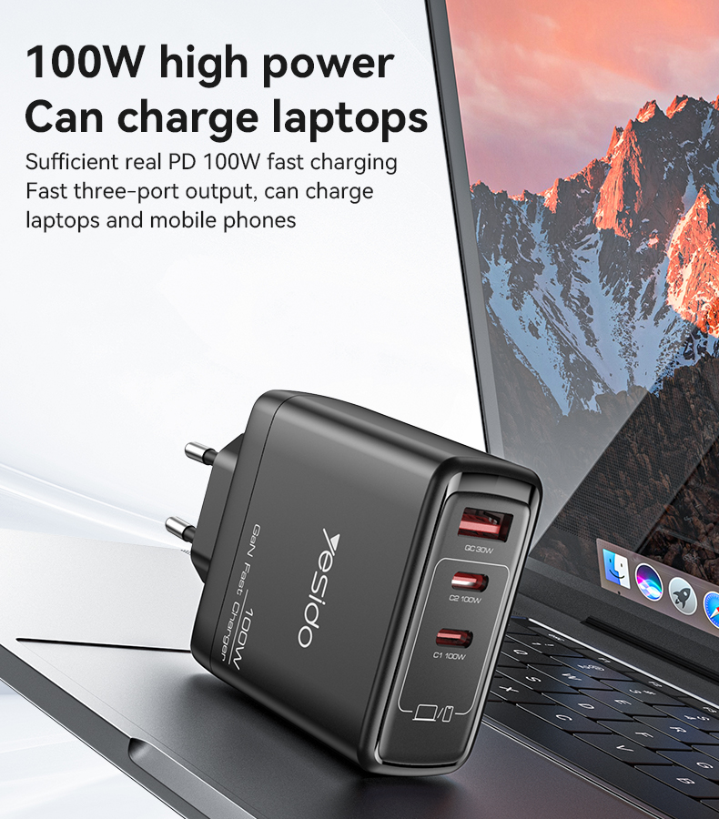 Yesido מטען לבית GaN charger
A+C+C 100W-EU (YC142)